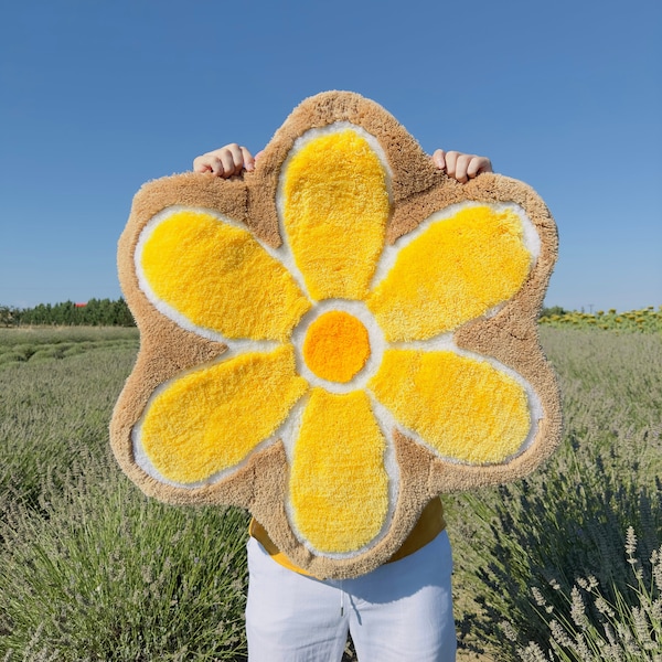 Gelber Blumenteppich – Sonnenschein-Teppich – Akzentteppich – Einweihungsgeschenk – waschbarer Teppich – Geschenke für sie – Muttertagsgeschenk – Küchenteppich