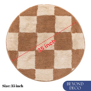 Brown Checkered Tufted Rug Housewarming Gift Contemporary Rug Bedroom Aesthetics Home Gift Checkered Circle Rug Gifts for Him image 3