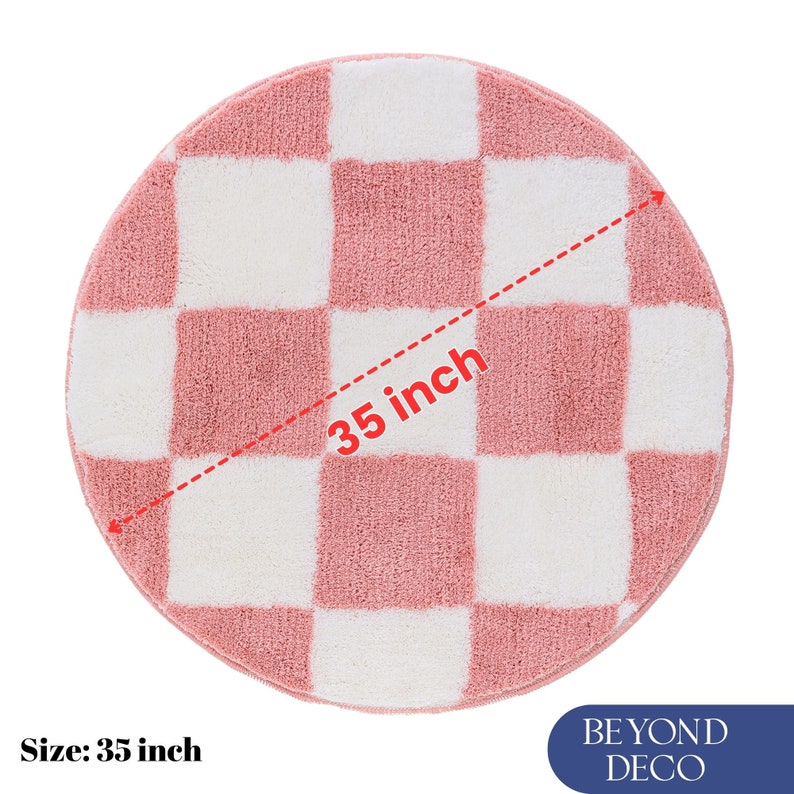 Pink Checkered Tufted Rug Housewarming Gift Contemporary Rug Bedroom Aesthetics Home Gift Checkered Cirlcle Rug Gifts for Her image 3