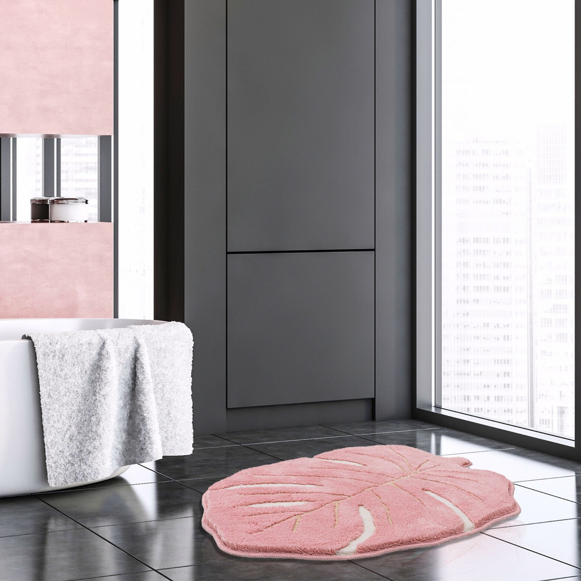 PINK MONSTERA RUG Tufted Rug Area Rug Floral Decor Monstera Leaf Rug