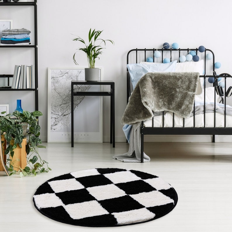 Tapis capitonné à carreaux noirs cadeau de pendaison de crémaillère esthétique de chambre à coucher décoration d'intérieur moderne tapis carré noir et blanc cadeaux pour lui image 9