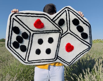 Tufted Dice Rug | Unique Room Decor  - Living Room Rug - Dorm Decor - Gifts For Him - Housewarming Gift - Play Room Decor - Dice Shaped Rug