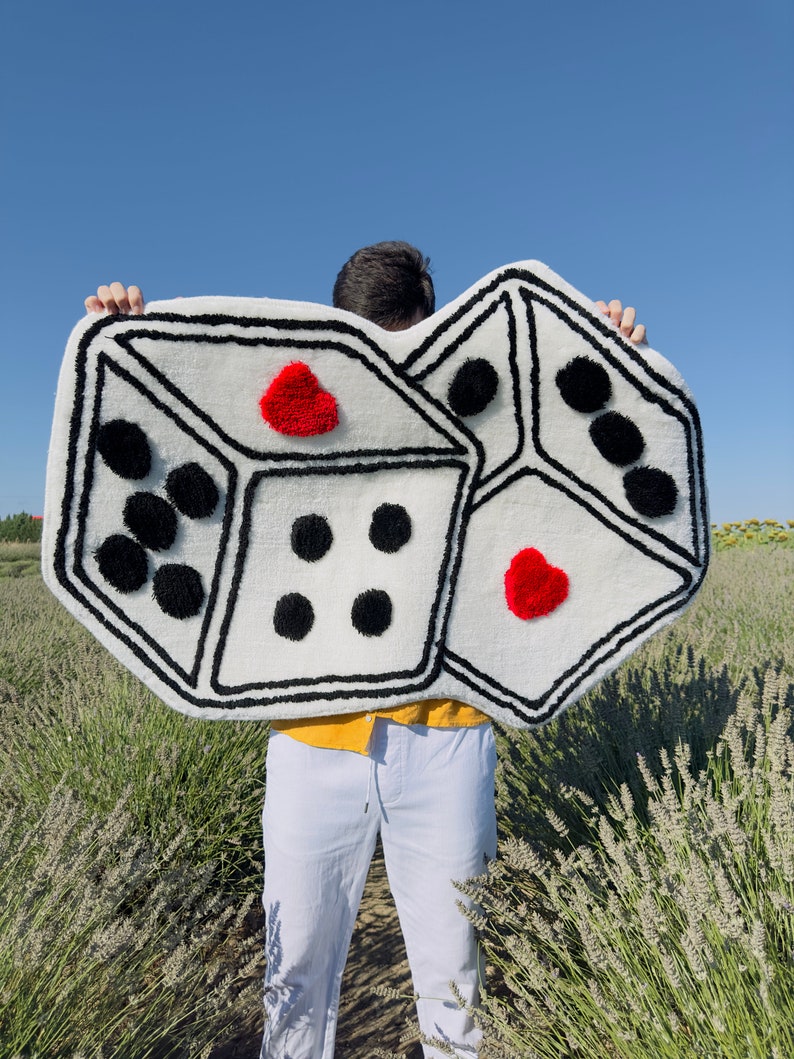 Tufted Dice Rug Unique Room Decor Living Room Rug Dorm Decor Gifts For Him Housewarming Gift Play Room Decor Dice Shaped Rug image 1