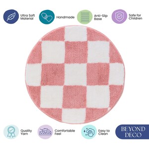 Pink Checkered Tufted Rug Housewarming Gift Contemporary Rug Bedroom Aesthetics Home Gift Checkered Cirlcle Rug Gifts for Her image 7