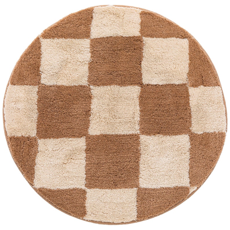 Brown Checkered Tufted Rug Housewarming Gift Contemporary Rug Bedroom Aesthetics Home Gift Checkered Circle Rug Gifts for Him image 10
