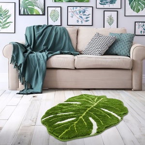 FLUFFY MONSTERA RUG Tufted Monstera Rug Area Rug Monstera Leaf Rug Washable Rug Housewarming Gift Unique Home Decor Boho Rug image 10