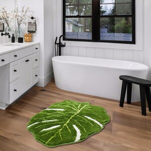 FLUFFY MONSTERA RUG Tufted Monstera Rug Area Rug Monstera Leaf Rug Washable Rug Housewarming Gift Unique Home Decor Boho Rug image 8