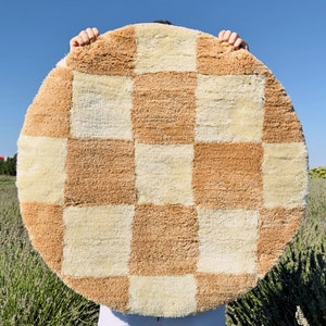 Brown Checkered Tufted Rug Housewarming Gift Contemporary Rug Bedroom Aesthetics Home Gift Checkered Circle Rug Gifts for Him image 4