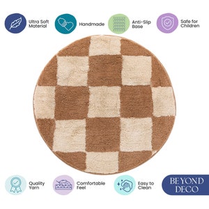 Brown Checkered Tufted Rug Housewarming Gift Contemporary Rug Bedroom Aesthetics Home Gift Checkered Circle Rug Gifts for Him image 5