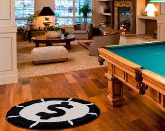 Black Round Dollar Rug - Mancave Decor - Tufted Dollar Rug - Washable Rug - Funny Home Decor -Housewarming Gift-Mothers Day Gift -Unique Rug