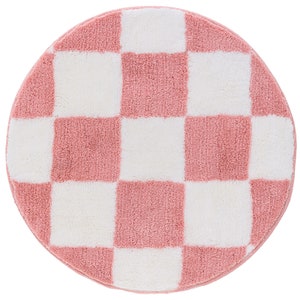 Pink Checkered Tufted Rug Housewarming Gift Contemporary Rug Bedroom Aesthetics Home Gift Checkered Cirlcle Rug Gifts for Her image 10
