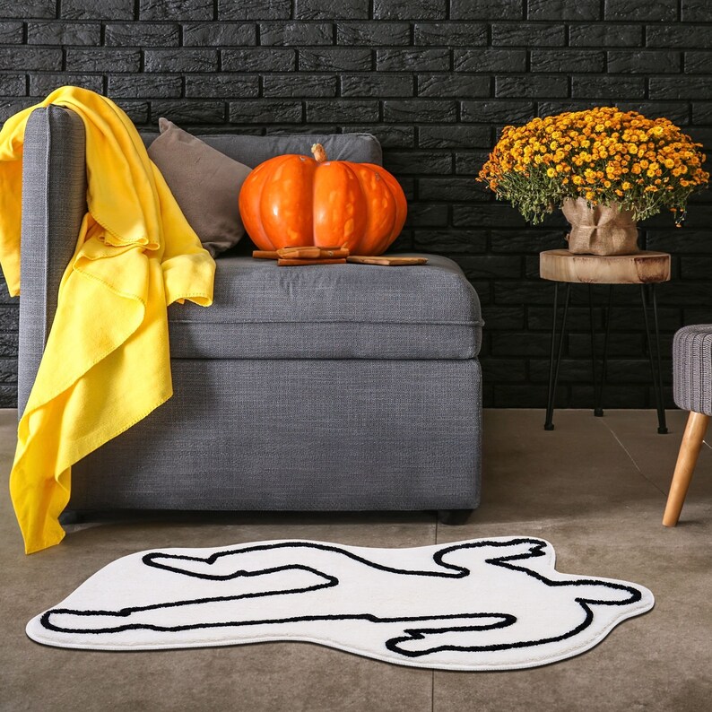 Crime Scene Rug Chalk Outline Rug, Ghotic Decor, Accent Rug, Housewarming Gift, Gift for Him, Washable Rug, Horror Movie Rug, Unique Decor image 4