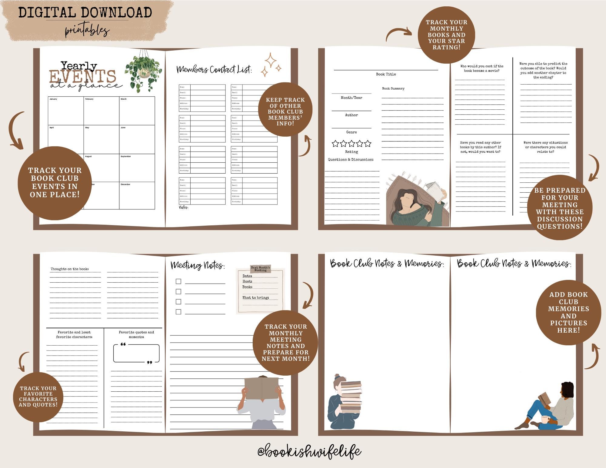 Printable Book Club Reading Journal Tracker Boho - Etsy
