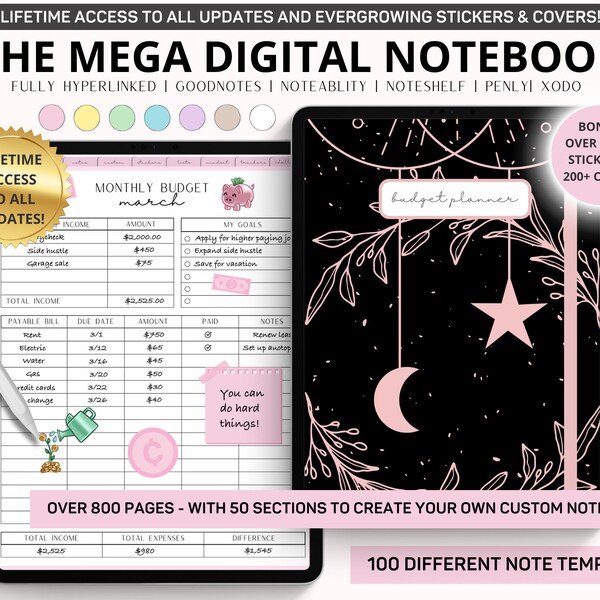 Digital Budget Planner, Finance Tracker, Budget, Paycheck, Money, Portrait, Debt Snowball, Pre Cropped Stickers GoodNotes Planner