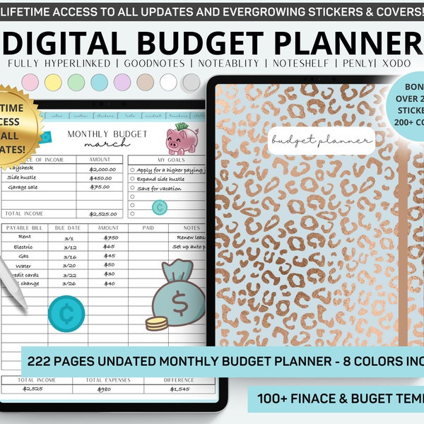 Digital Budget Planner, Finance Tracker, Budget, Paycheck, Money, Portrait, Debt Snowball, Pre Cropped Stickers GoodNotes Planner Blue