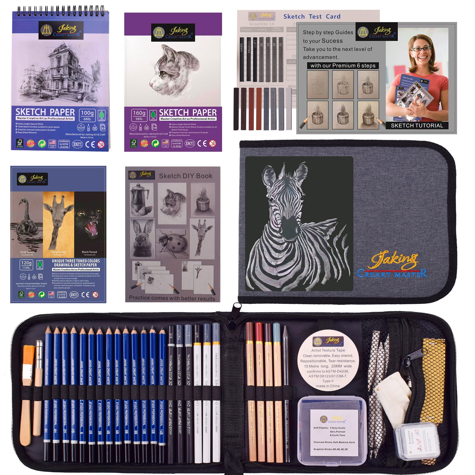 LUCKY CROWN Professional Art kit, 58 Piece Drawing and Sketching Set,  Colored and Charcoal Pencils in Wooden Box, Supplies for Kids, Teens and  Adults