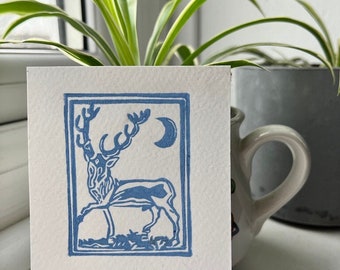 Pagan Deer 'Cernunnos' Linocut Print Original Handmade Art