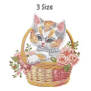Kat in bloemenmand borduurontwerpen | Cadeau kraamcadeau | Machineborduurontwerp | Borduurpatroon | Borduurbestand kat | Chanoeka