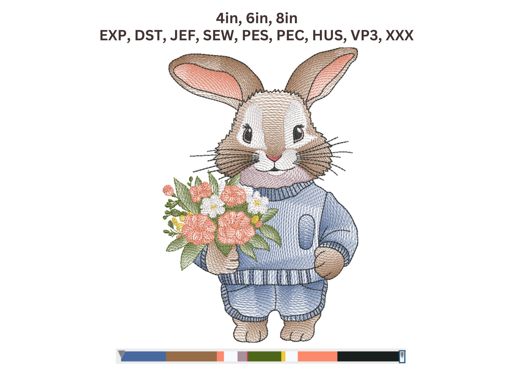 Rabbit Flower Embroidery Designs | Baby Shower Gift | Machine ...