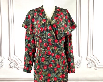 Green silk dress with tulips