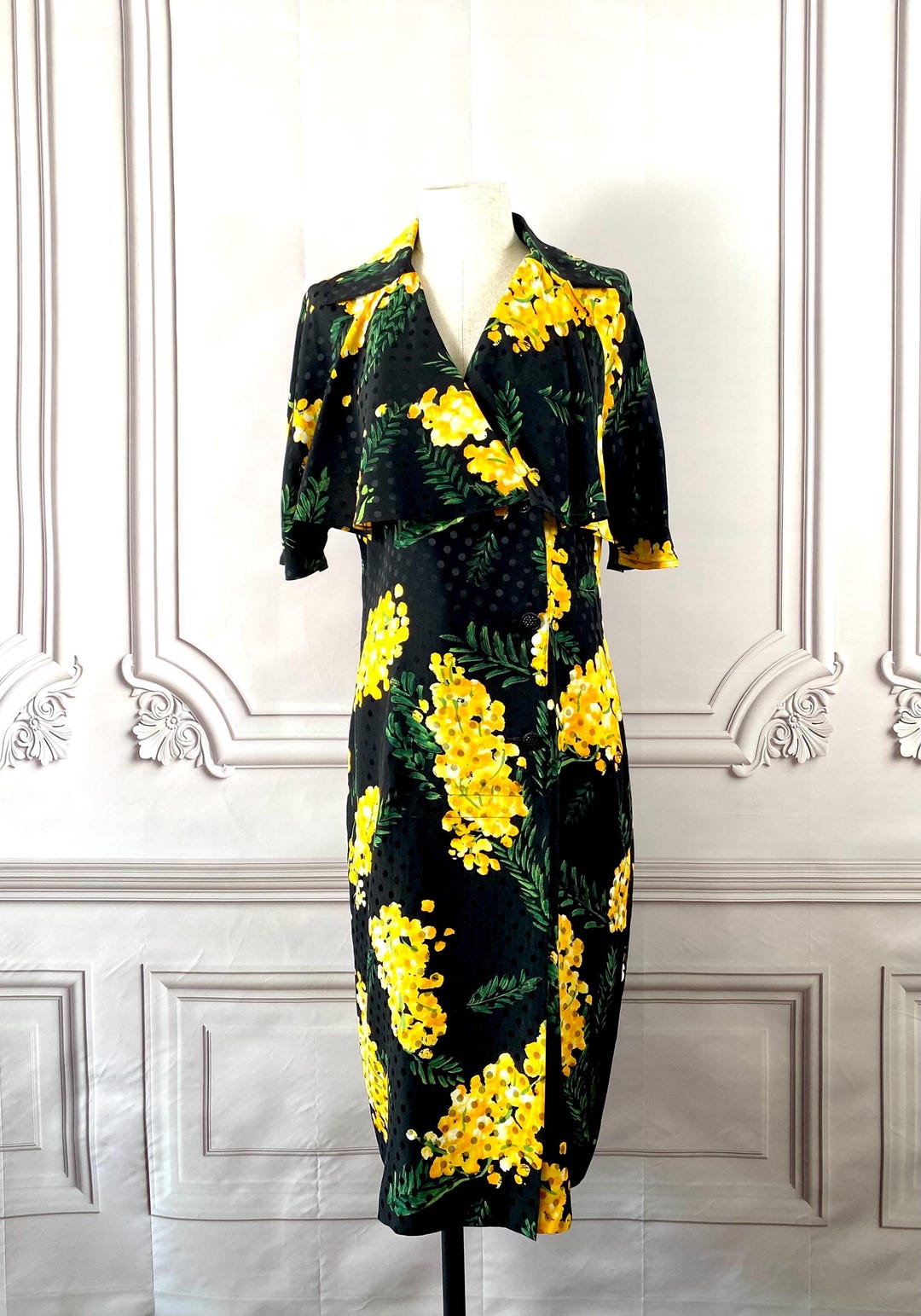 silk dress with flowers Liberty Floral very fitted at natural waist Eva Floral Silk Dress |