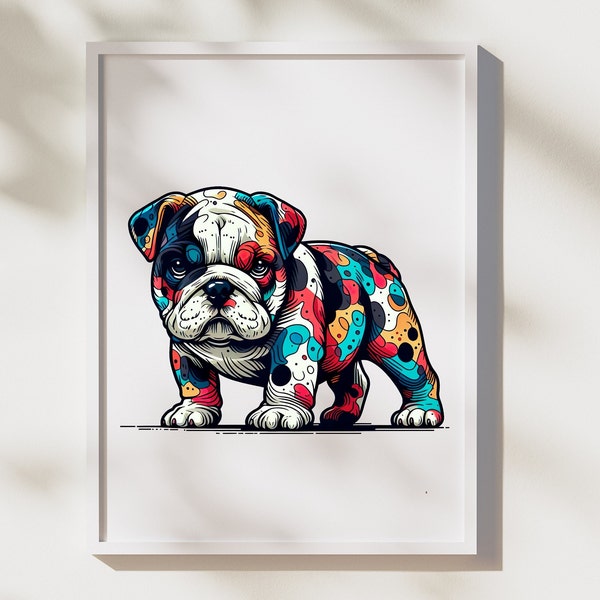 BulldogArt,ColorfulArtwork,AnimalIllustration,Dog PrintableArt,Digital Wall Art,OfficeDecor,HomeDecor,BulldogLoversDigitalDownload,ModernArt