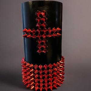 Tall Black and Red Pilar Spiked Candle