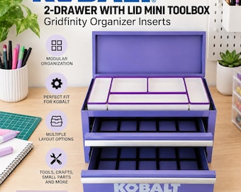 KOBALT Mini Toolbox Organizer Set | 3D Printed Gridfinity Insert for 2 drawer model for tools, crafts| Life is better when its organized