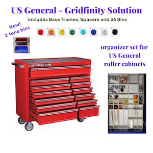 Gridfinity Organizer set for US General Roller Cabinet 3D printed complete set base frames and bins Storage Solution for Workshop or Garage