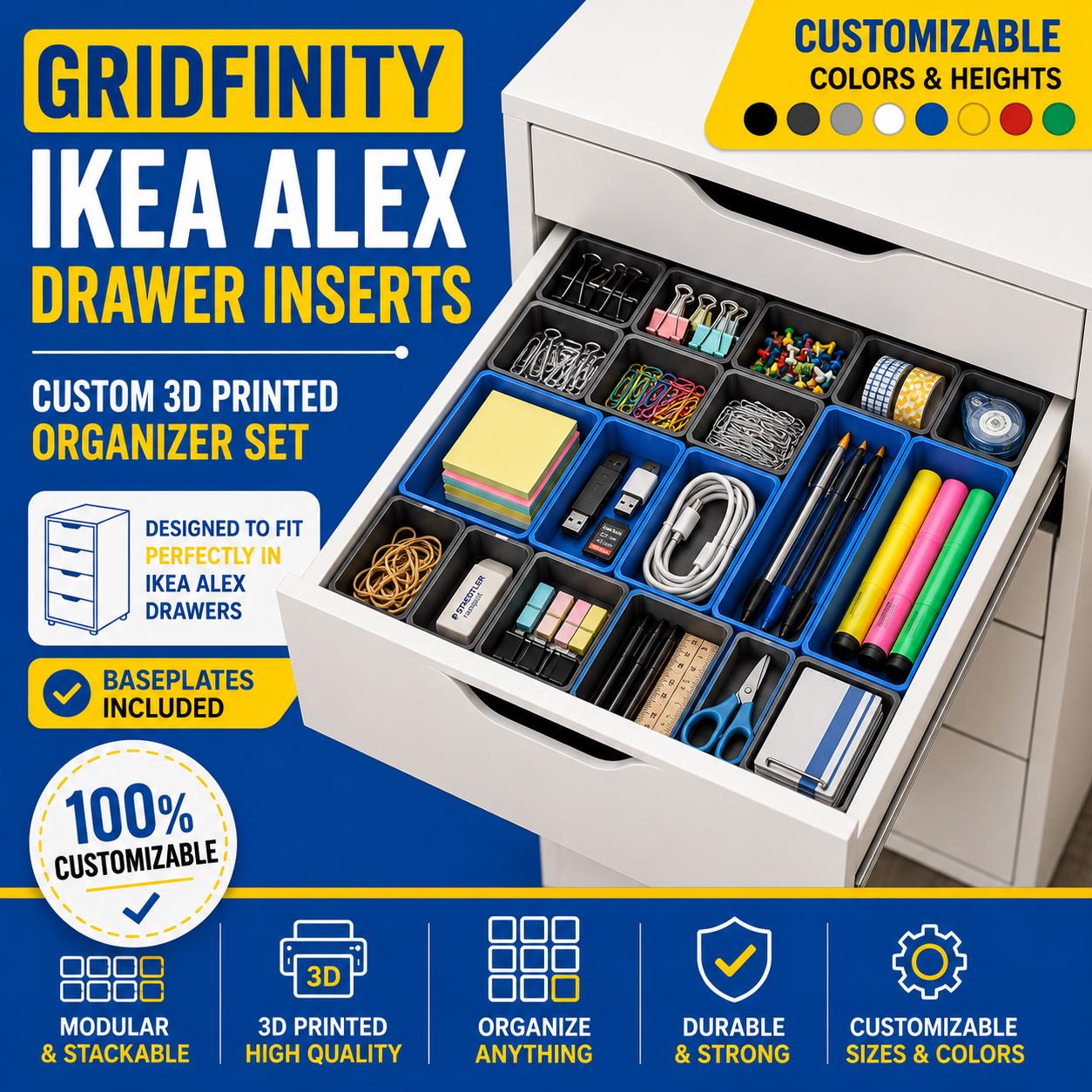Listing photo: IKEA Alex Drawer Organizer Set | 3D Printed Gridfinity Insert for Crafts, Jewelry, Tools, Office Storage
