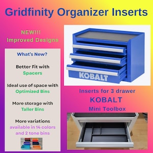 KOBALT Mini Toolbox Organizer Set | 3D Printed Gridfinity Insert for 3 drawer model for tools, crafts| Life is better when its organized