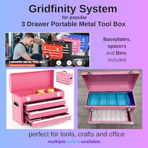 3D Printed Gridfinity Organizer Inserts for 3 Drawer Portable Metal Tool Box