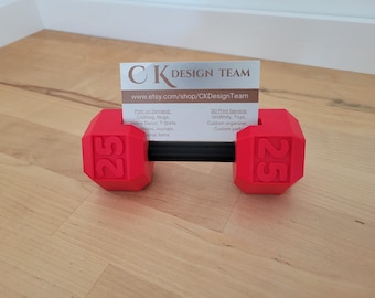 3D Printed Dumbbell Business Card Holder | 3D Printed Desk Decor | Fitness Trainer Office Accessory | Weightlifting Card Stand Gift Gym