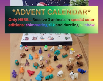 Only HERE! Receive 2 animals in your advent calendar in 2 RARE color editions: Rare Silk & Rainbow Colors 3D Printed Animal Advent Calendar