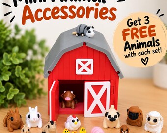 3D printed Animal Accessories for Articulated mini animals Pretend Play Barn, Haunted house, Fish Tank, Terrarium, Deck  Get 3 FREE Animals