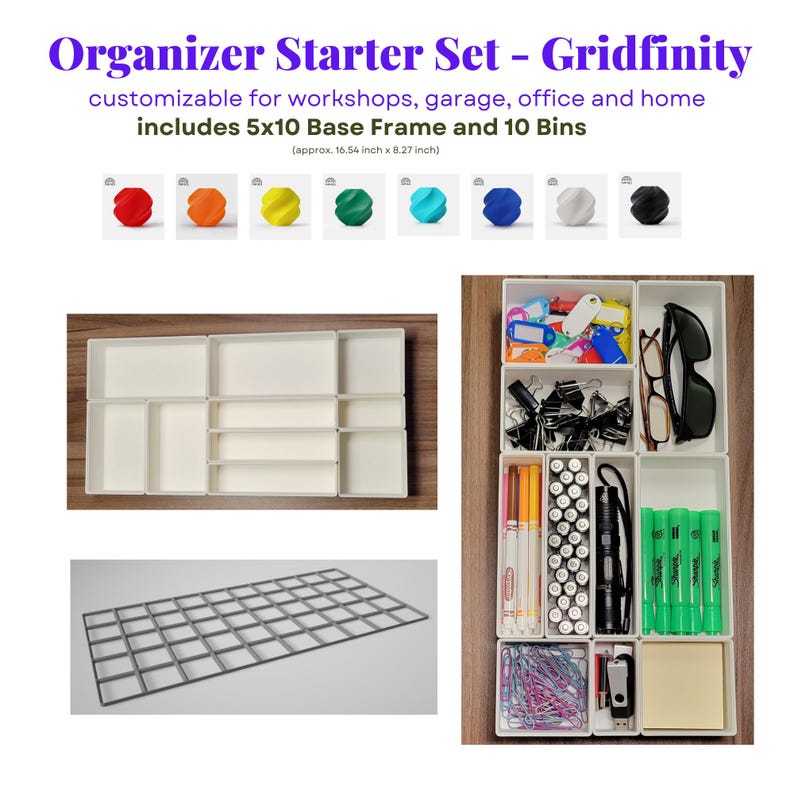 Gridfinity Organizer Kit: Large Modular Storage Bins for Drawers image 1