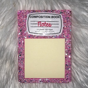 Pink Composition Sticky Note Holder | Customized Sticky Note Holder | Teache Sticky Note Holder | Glitter Sticky Note Holder | Teacher Gift