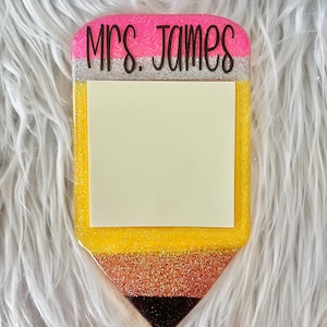 Glitter Stickt Note Holder | Pencil Sticky Note Holder | Customized Teacher Gift | Teacher Gift | Personalized Teacher Gift | Custom Gift