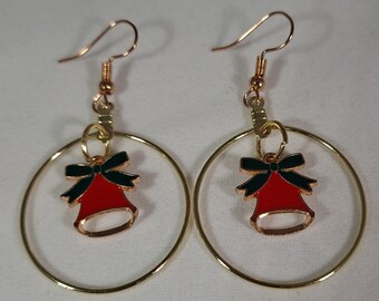 Dangle Hoop Red Bell Earrings