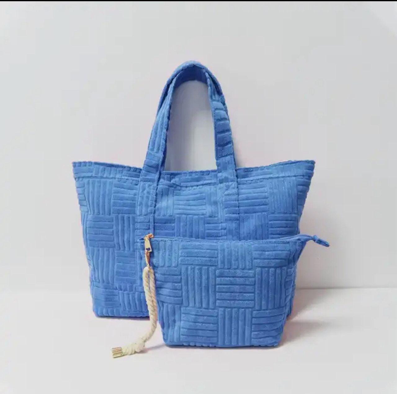 Terry Cloth Tote Bag, Terry Cloth Tote Set, Beach Tote Set