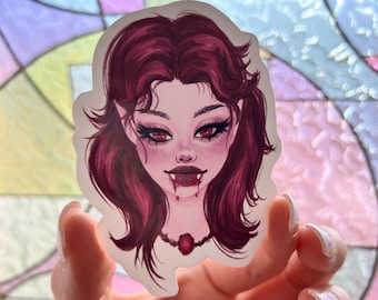Vampire Sticker, Vampiress Art, Beautiful Vampire Woman Sticker, Fantasty Stickers, Monster Girl Art, Water-Resistant Sticker