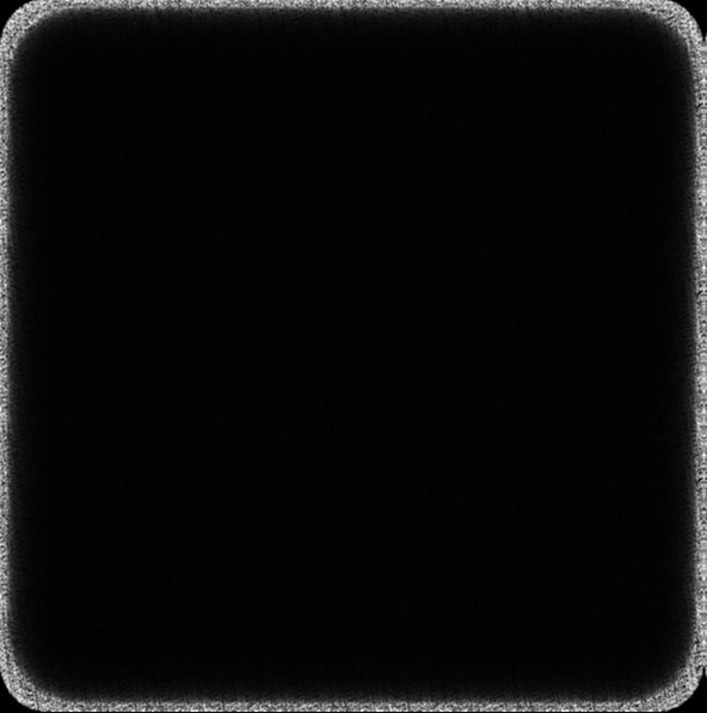 Pu&ograve; includere: Un quadrato nero con un bordo bianco. Il bordo &egrave; composto da piccoli punti bianchi.