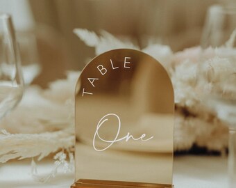 Gold Mirror Acrylic Table Numbers - Wedding Table Signs - Wedding Signage - Wedding Table Decor - Wedding Table Numbers with Stand