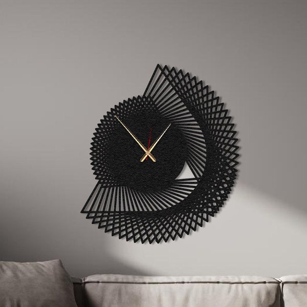 Horloge murale géométrique en métal, horloge murale surdimensionnée, horloges modernes silencieuses en métal noir, horloge murale minimaliste, cadeau pour femme, décoration de bureau à domicile