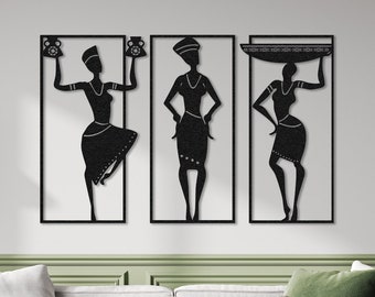 Lot de 3 décorations murales en métal femmes africaines, plaque murale en métal femme africaine ethnique, art mural ferme, cadeau pour une nouvelle maison, cadeau de Noël, enseigne