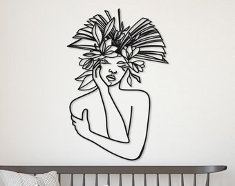 Femme lisant un livre abstrait, décoration murale en métal, dessin au trait en métal minimaliste, enseigne continue, cadeau d'anniversaire, décoration de chambre à coucher, cadeau de Noël