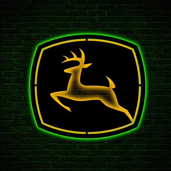 JOHN DEERE Metall-LED-Wanddekor, LED-Schild Geschenk für Papa, Bauernhaus-Wanddekor, Traktor-Zeichen, Garagen-Metall-LED-Kunst, Mannhöhlendekor, Wandkunst