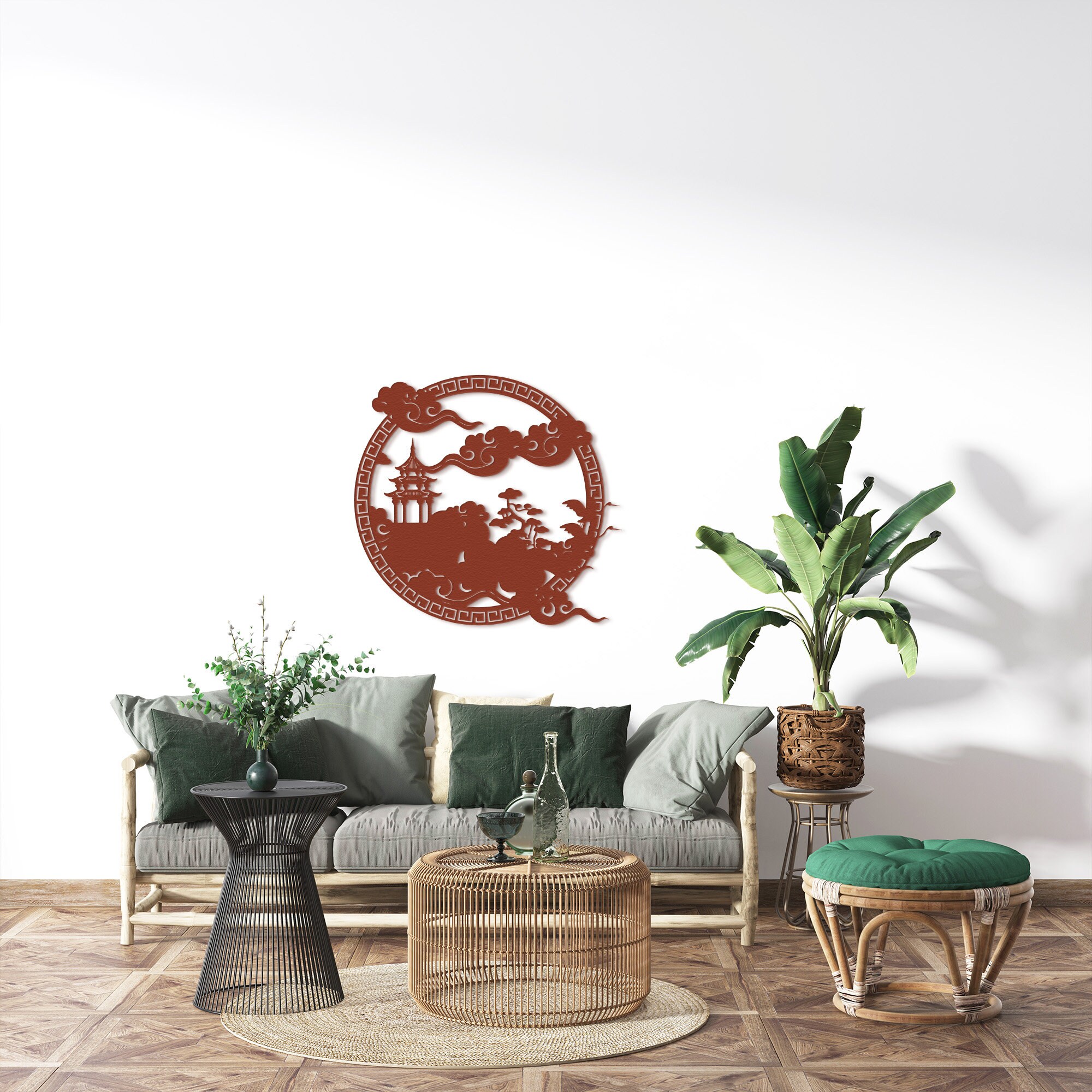 Japanese Metal Wall Art, Bonsai Tree Metal Art, Cherry Blossom Tree