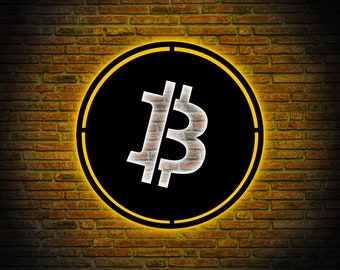 Bitcoin Metal Led Wall Sign, Coin Metal Led Wall Art, Home Office Decor, Man Cave Wall Art, Cadeau d’anniversaire, Cadeau d’anniversaire, Cadeau pour père