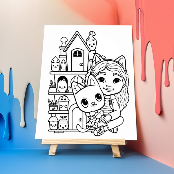 Gabby canvas pre drawn, canvas paint favors, gabby dollhouse paint kit pre printed for birthday parties